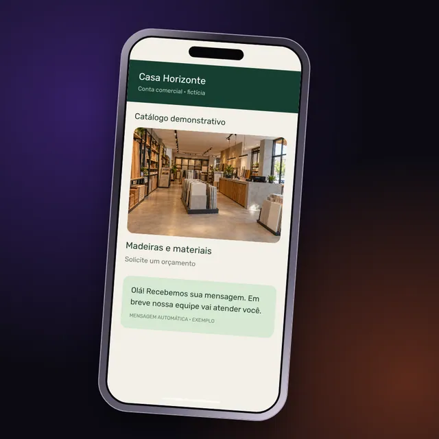 Exemplo de WhatsApp Business com catálogo e mensagem automática